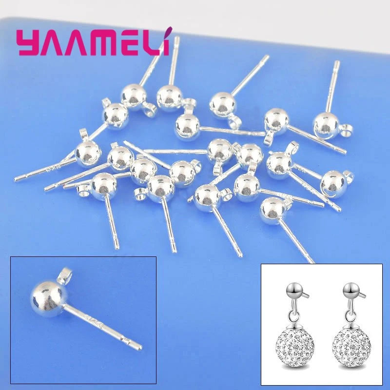100PCS 925 Sterling Silver Stud Earring Ear Pin 3MM Ball Beads