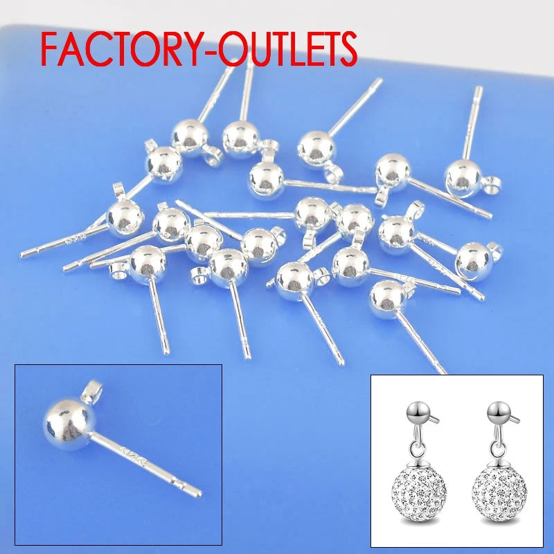 100PCS 925 Sterling Silver Real Stud Earrings Pins