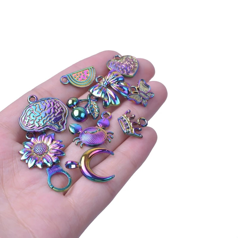 100PCS Alloy Charms Pendant Rainbow for Jewelry Making Metal Bulk