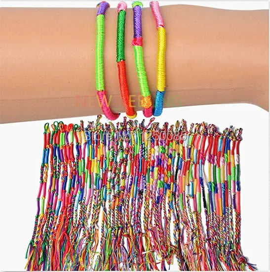 100PCS Mixed Lucky Threaded Rope Cord Tassel Wrist Bracelets