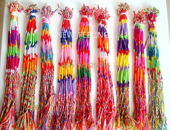 100PCS Mixed Lucky Threaded Rope Cord Tassel Wrist Bracelets