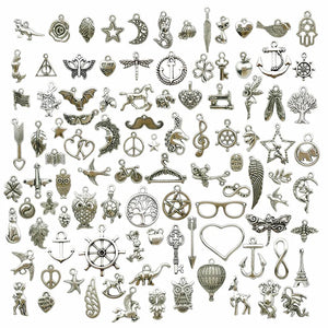 100PCS Tibetan Silver Mixed Pendant Animals Charms Lot for Diy Bracelet
