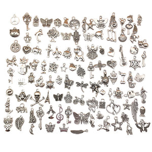 100PCS Tibetan Silver Mixed Pendant Animals Charms Lot for Diy Bracelet