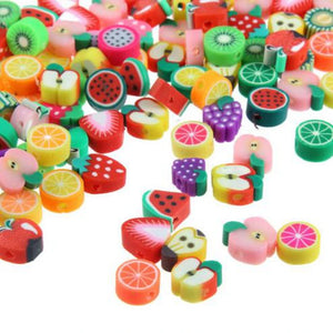 100PCS Clay Fruit Pattern Loose Space Beads for DIY Jewelry Making