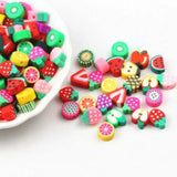 100PCS Clay Fruit Pattern Loose Space Beads for DIY Jewelry Making