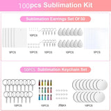 100PCS Sublimation Blanks Keychain & Earring Set with Tassel
