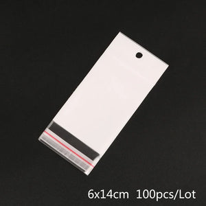 100PCS Clear Plastic OPP Self-adhesive Seal Bags with Hanging Hole