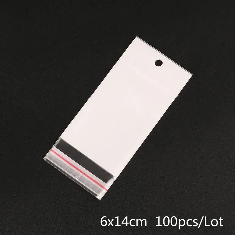 100PCS Clear Plastic OPP Self-adhesive Seal Bags with Hanging Hole