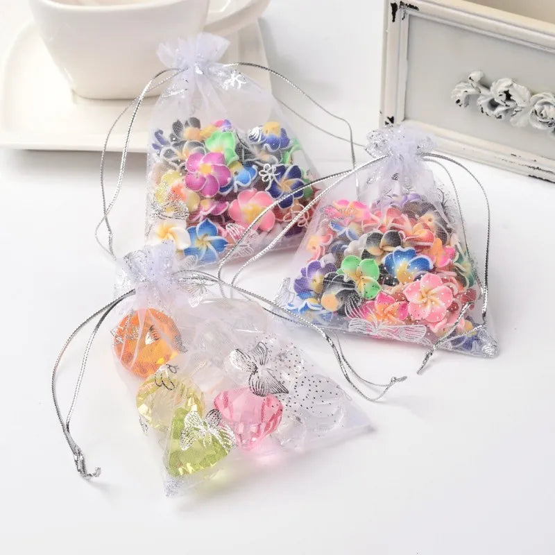 100PCS Butterfly Organza Bags Drawstring Pouches for Candy Beads Gift