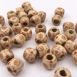 100PCs 11X12mm Leopard Drum Wood Beads Big Hole 5mm DIY Charm Jewelry Making