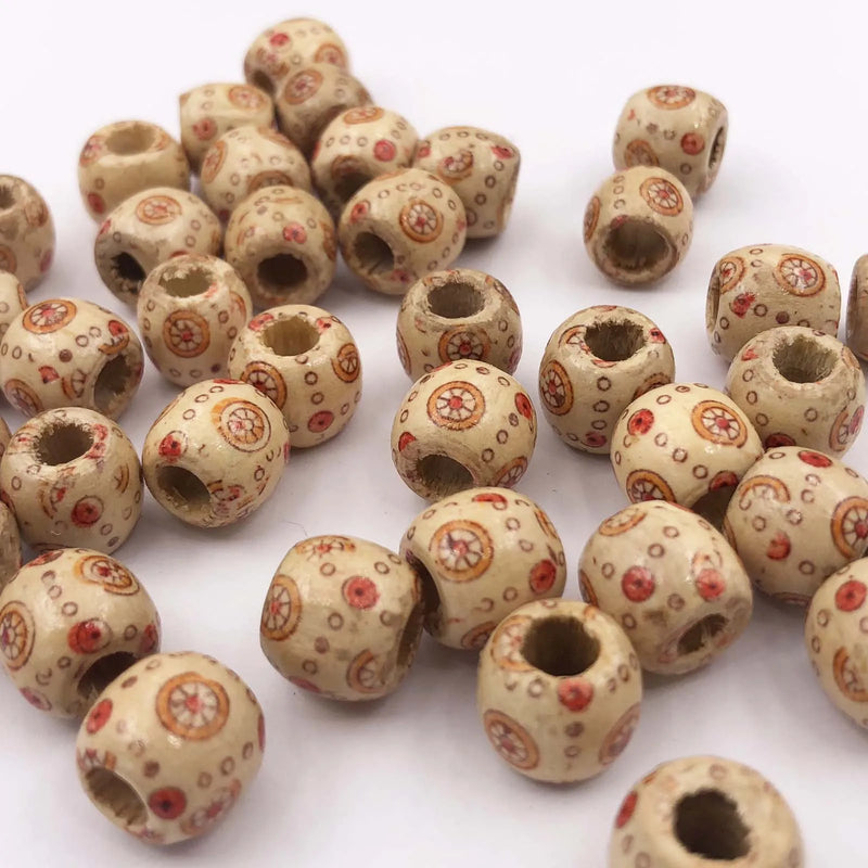 100PCs 11X12mm Leopard Drum Wood Beads Big Hole 5mm DIY Charm Jewelry Making