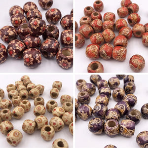 100PCs 11X12mm Leopard Drum Wood Beads Big Hole 5mm DIY Charm Jewelry Making