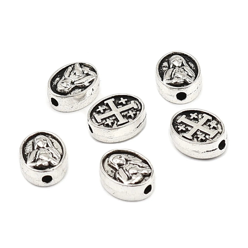 100Pcs Religious Spacer Beads Antique Silver Cross DIY Making