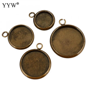 100Pcs Stainless Steel Pendant Base Flat Round Antique Bronze Plated 2mm