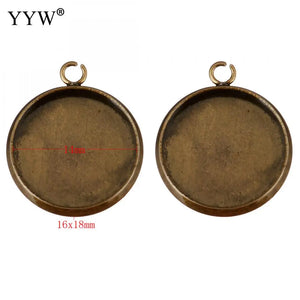 100Pcs Stainless Steel Pendant Base Flat Round Antique Bronze Plated 2mm