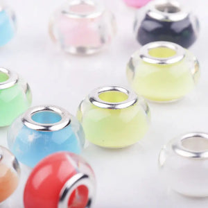 100PCs Resin European Charm Beads Silver Tone Spacer Charms