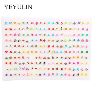 100Pair Colorful Crystal Stud Earrings Set For Women Girls