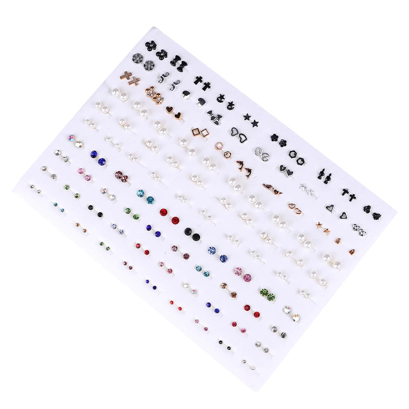 100 Pairs Acrylic Crystal Stud Earrings Set for Women Girl Jewelry