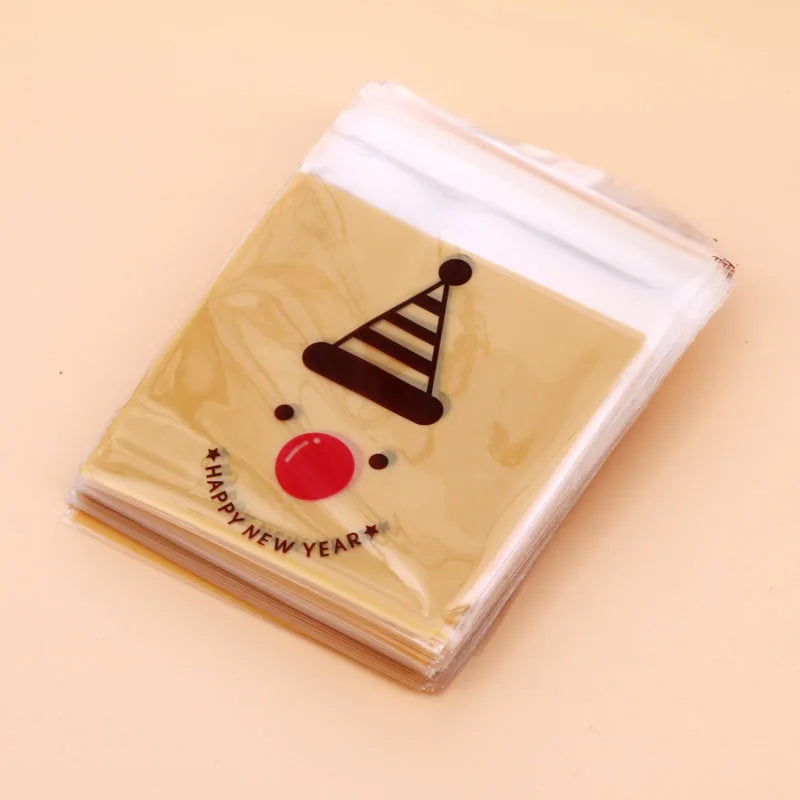 100Pcs Christmas Cookie Packaging Self-adhesive Bags For Candy, 10*10+3cm