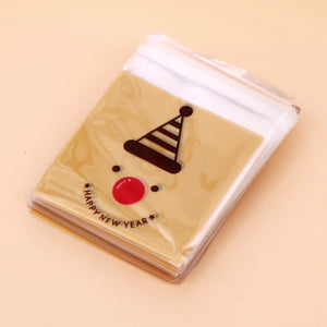 100Pcs Christmas Cookie Packaging Self-adhesive Bags For Candy, 10*10+3cm