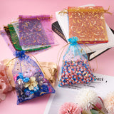 100Pcs Star Moon Printed Rectangle Organza Drawstring Gift Bags