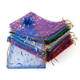 100Pcs Star Moon Printed Rectangle Organza Drawstring Gift Bags