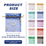 100Pcs Star Moon Printed Rectangle Organza Drawstring Gift Bags