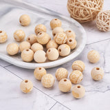 100Pcs Unfinished Natural Wood European Beads for DIY with Flower Pattern