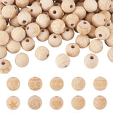100Pcs Unfinished Natural Wood European Beads for DIY with Flower Pattern