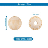 100Pcs Unfinished Natural Wood European Beads for DIY with Flower Pattern
