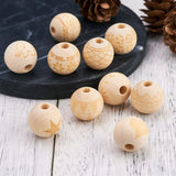 100Pcs Unfinished Natural Wood European Beads for DIY with Flower Pattern