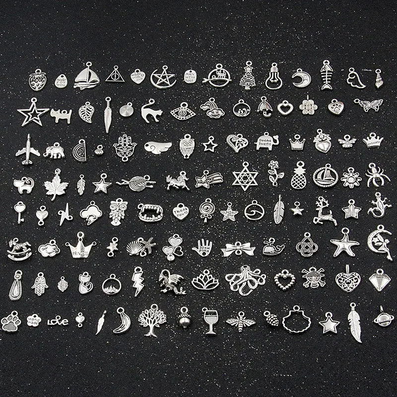 100Pcs 100 Style Mix Charms Pendants DIY Jewelry Making Necklace Accessaries