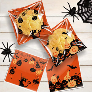 100Pcs Happy Halloween Self-adhesive Bags Candy Gift Biscuits Snack Jewelry Bags