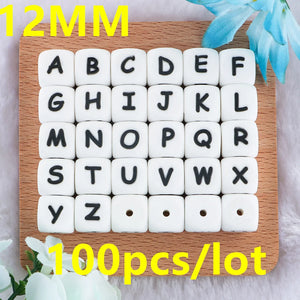 100Pcs 12MM Silicone Letter Beads Round Loose Beads DIY Food Necklace Bracelet