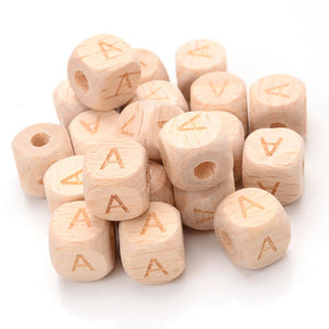 100Pcs 12mm A-Z Wooden Letter Beads Mix Alphabet Square Cube Bracelet DIY