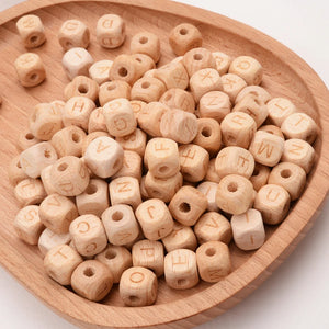 100Pcs 12mm A-Z Wooden Letter Beads Mix Alphabet Square Cube Bracelet DIY