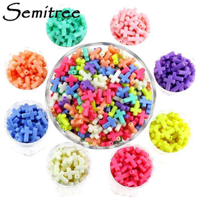 100Pcs Mixed Candy Acrylic Cross Spacer Beads for DIY Jewelry Making