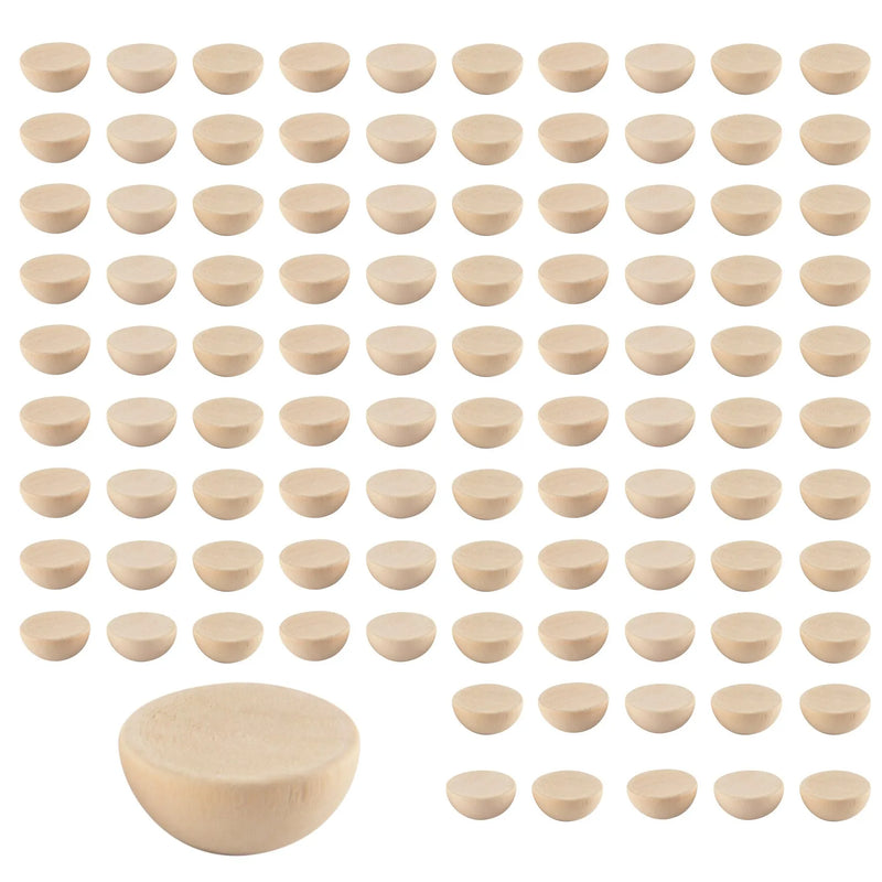 100Pcs 20mm Half Wooden Beads Unfinished Split Natural Round Wood Balls