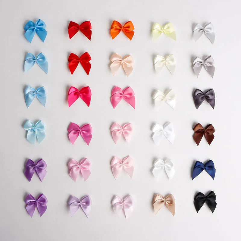 100Pcs 25mm Ribbon Mini Bowknot Appliqued Ornaments DIY Crafts Supplies