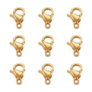 100Pcs 304 Stainless Steel Lobster Claw Clasps 24K Plated Findings