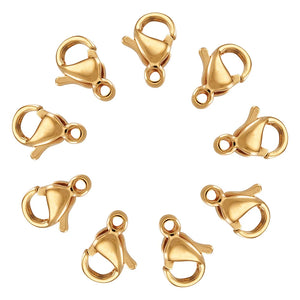 100Pcs 304 Stainless Steel Lobster Claw Clasps 24K Plated Findings