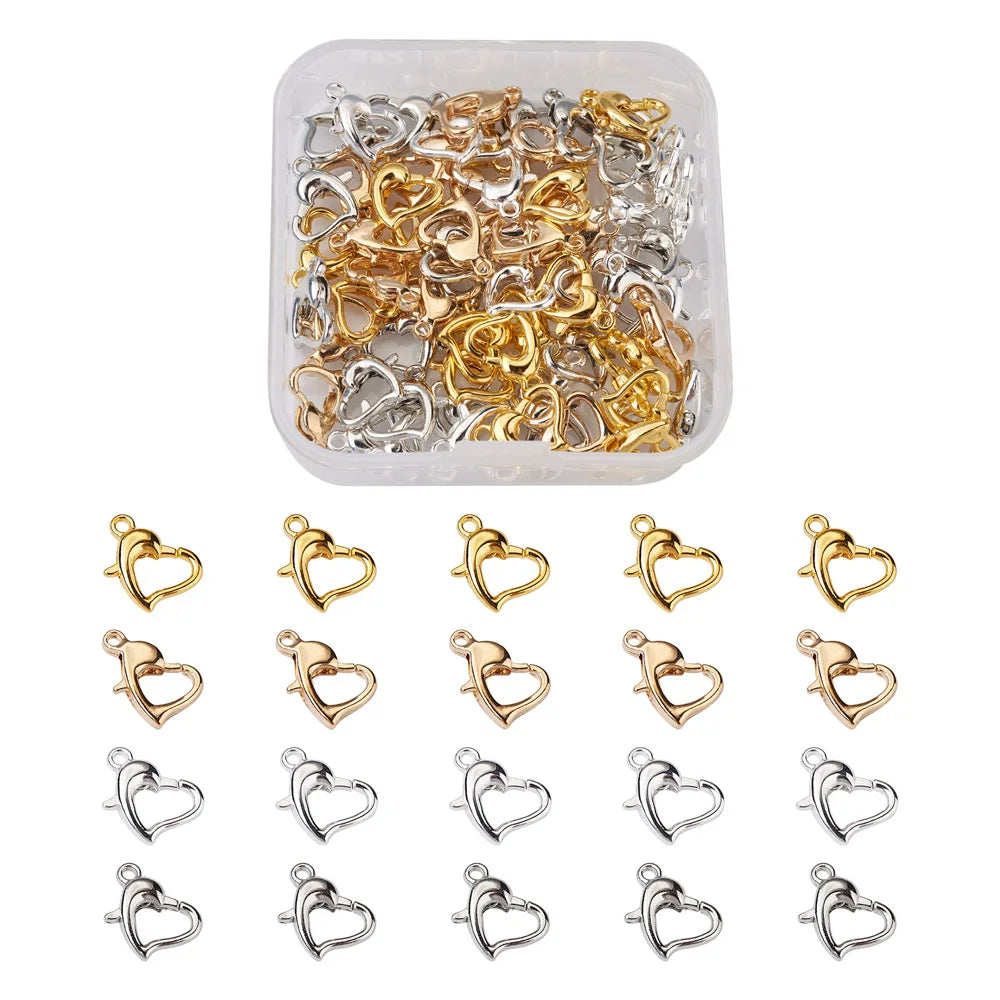 100Pcs 4 Colors Heart Lobster Clasp Hook DIY Jewelry Making Accessories