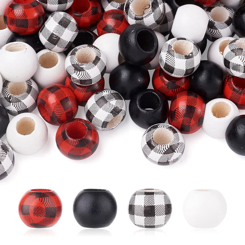 100Pcs 4 Style Wood Beads Mixed 20x16mm Hole: 9mm