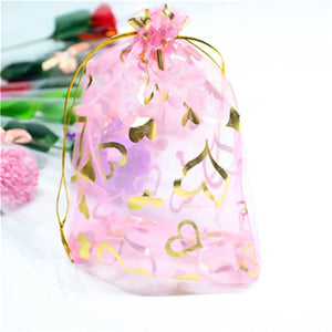 100Pcs Heart Wedding Candy Gift Organza Bag Jewelry Packaging