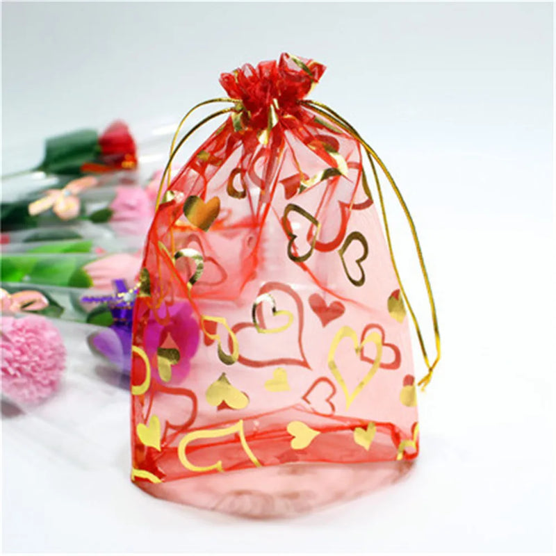 100Pcs Heart Wedding Candy Gift Organza Bag Jewelry Packaging
