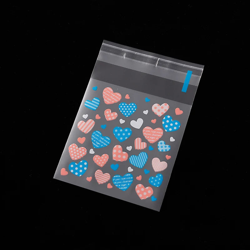 100Pcs 7x7/10x10cm Heart Clear Candy Bag Self Adhesive Plastic Gift Pouch