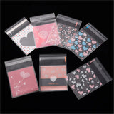 100Pcs 7x7/10x10cm Heart Clear Candy Bag Self Adhesive Plastic Gift Pouch