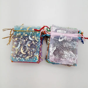 100Pcs Butterfly Star Moon Jewelry Bag Drawstring Gift Bag Organza Storage Pouch