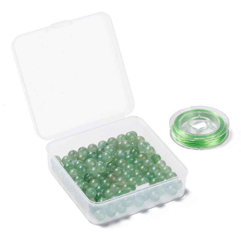 100Pcs 8mm Green Aventurine Round Beads with Elastic Thread for DIY Bracelets
