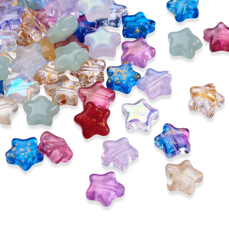 100Pcs 8mm Glass Star Beads Rainbow Spacer Beads Earrings DIY